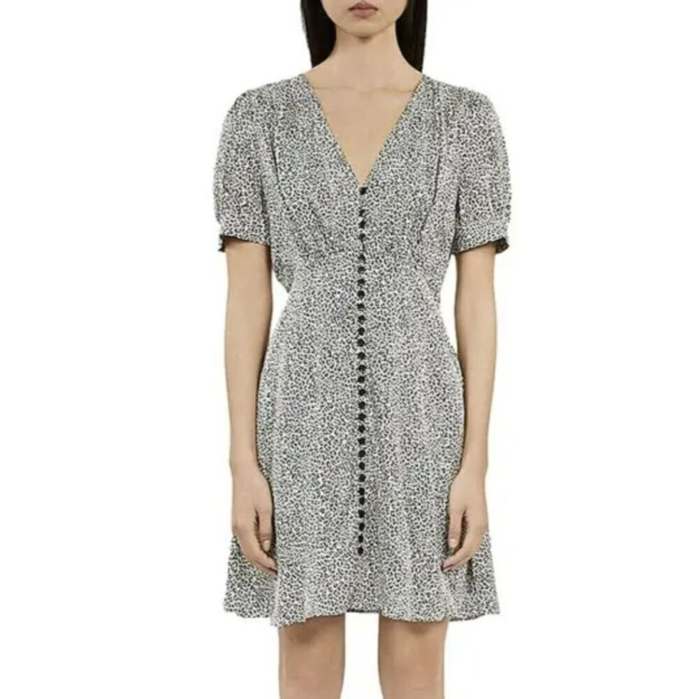 NEW The Kooples $355 Leopard Leo Mini Button Down Dress Size 4 XL
